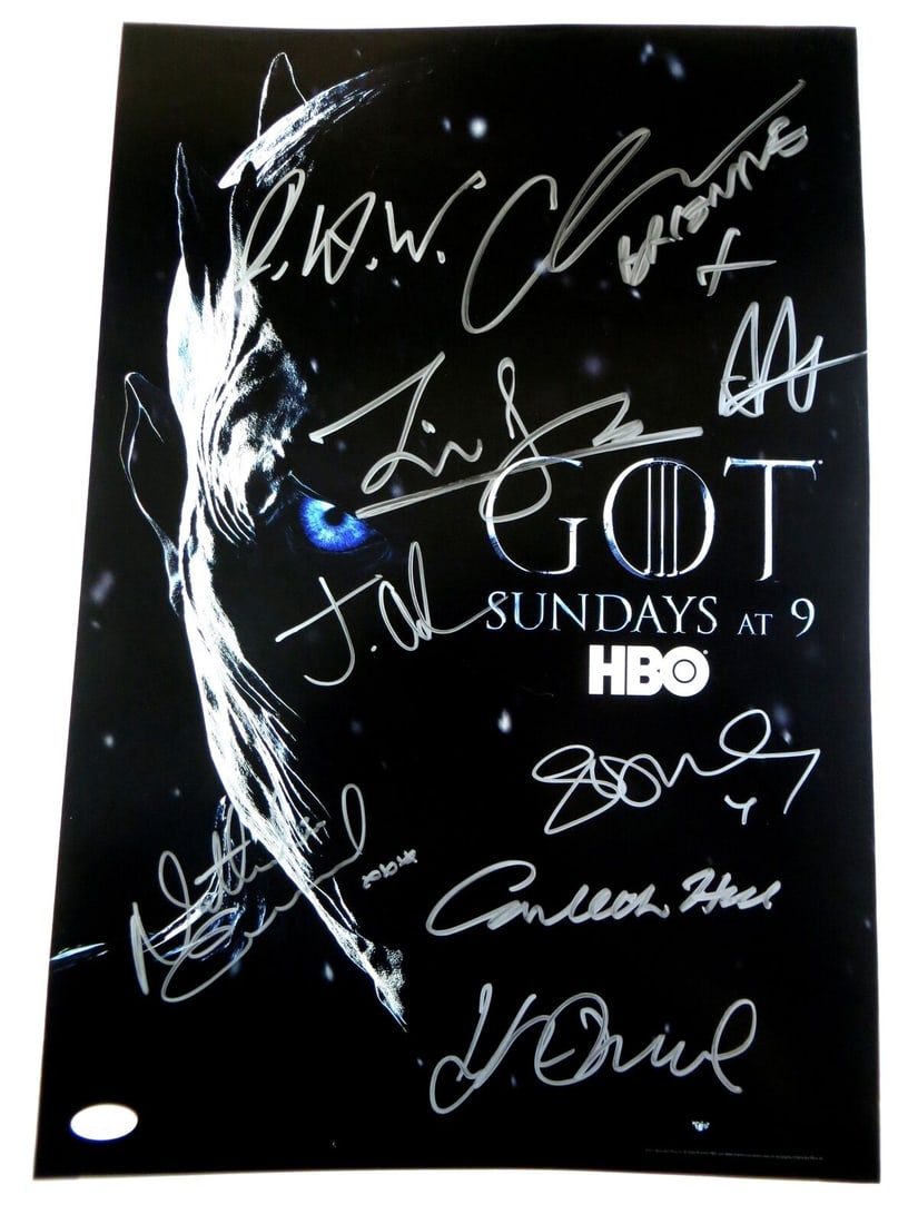 Game of Thrones Multi Signed 13X20 Poster 9 Autos Cunningham Turner JSA: Game of Thrones Multi Signed 13X20 Poster 9 Autos Cunningham Turner JSA Object Type: Poster Industry: Television Original/Reproduction: Original Signed By: Liam Cunningham Sophie Turner Conleth Hill A