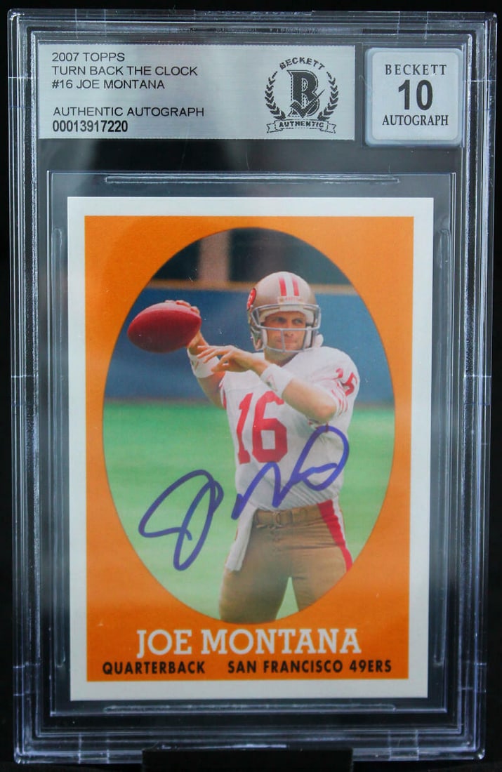 2007 Topps Turn Back the Clock #16 Joe Montana Auto SF 49ers BAS Autograph 10: 2007 Topps Turn Back the Clock #16 Joe Montana Auto SF 49ers BAS Autograph 10 Graded: No Sport: Football Manufacturer: Topps Turn Back the Clock Player/Athlete: Joe Montana Season: 2007 Features: Auto