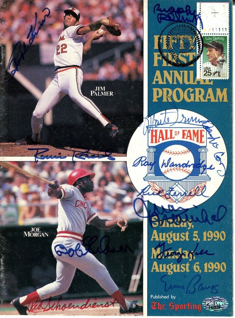 HOF Multi Signed Autographed Program Kiner Robinson Gibson Banks Kell +7 PSA: HOF Multi Signed Autographed Program Kiner Robinson Gibson Banks Kell +7 PSA Sport: Baseball Product: Program Original/Reprint: Original Player: Brooks Robinson Ralph Kiner Ernie Banks Willie McCovey