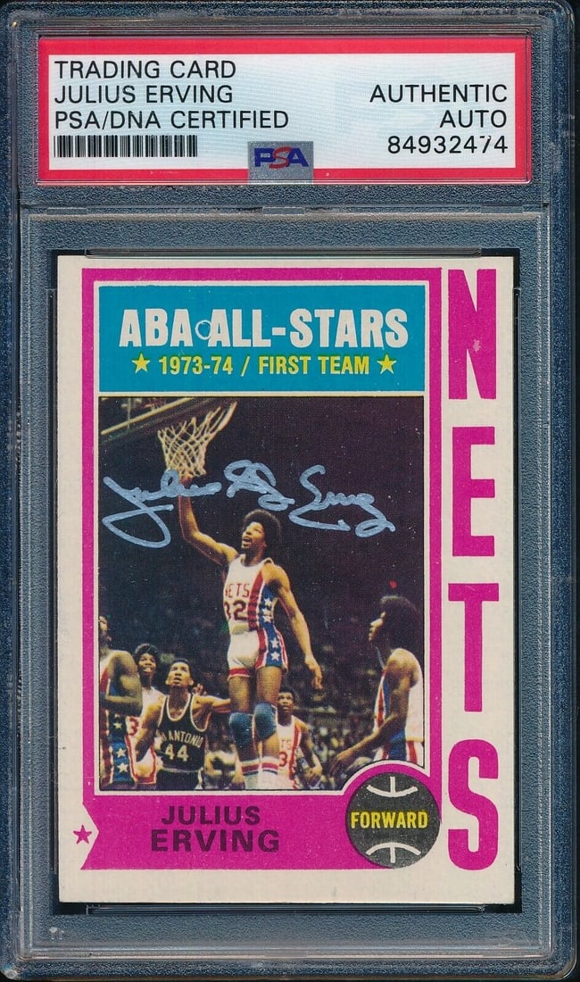 1974-75 Topps #200 Signed/Auto Julius Dr. J Erving HOF 76ers PSA/DNA 179529: 1974-75 Topps #200 Signed/Auto Julius Dr. J Erving HOF 76ers PSA/DNA 179529 Original/Reprint: Original Product: Photo Sport: Basketball Team: Philadelphia 76ers League: NBA Signed: YES Pre-Owned While