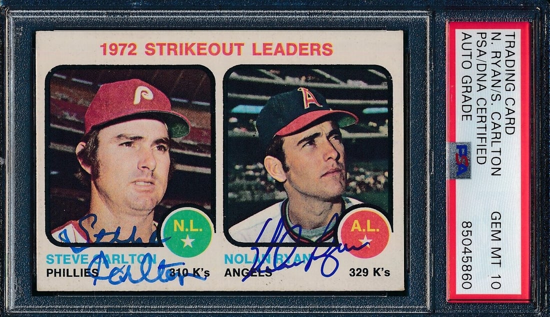 Nolan Ryan/Steve Carlton Dual-Autographed 1973 TOPPS Card #67 PSA GEM MINT 10: Nolan Ryan/Steve Carlton Dual-Autographed 1973 TOPPS Card #67 PSA GEM MINT 10 Original/Reprint: Original Product: Photo Sport: Baseball League: MLB Signed: YES Pre-Owned While the lot images are repre