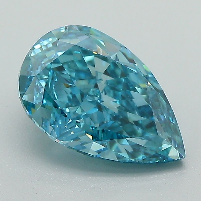 Loose Diamond - PEAR 2.1ct Fancy Vivid Green Blue VS1: Loose Diamond - PEAR 2.1ct Fancy Vivid Green Blue VS1 Source: This is a real non-mined Diamond that has been grown in a lab Shape: PEAR Carats: 2.1 Color: Fancy Vivid Green Blue Certification: IGI Vid