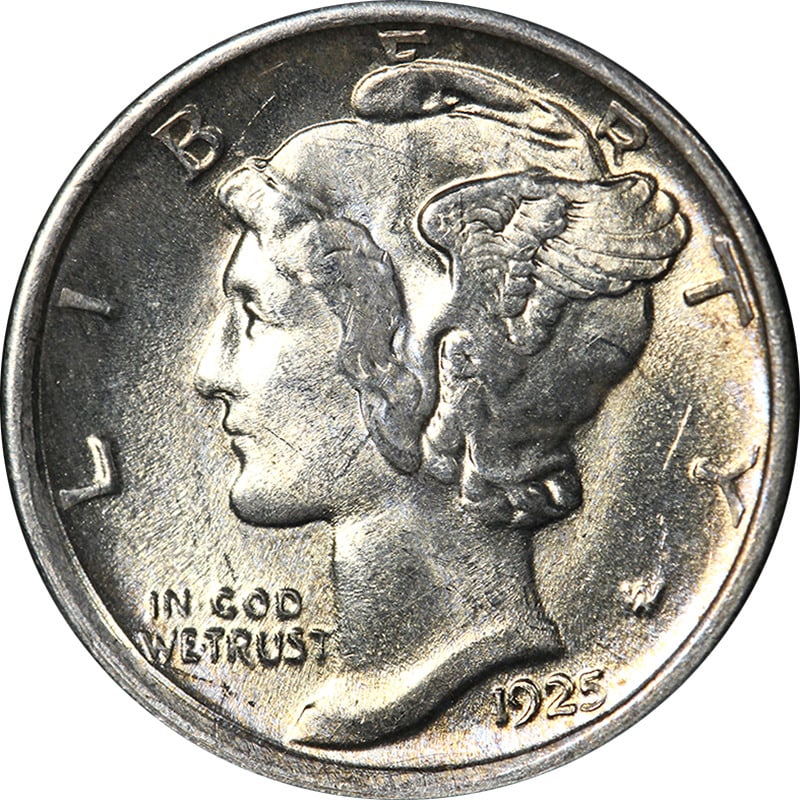 1925-D Mercury Dime Choice BU+: 1925-D Mercury Dime Choice BU+ Certification: Uncertified Circulated/Uncirculated: Uncirculated Mint Location: Denver Grade: Choice BU+ Composition: Silver Year: 1925 Fineness: 0.9 Pre-Owned The MYNT 