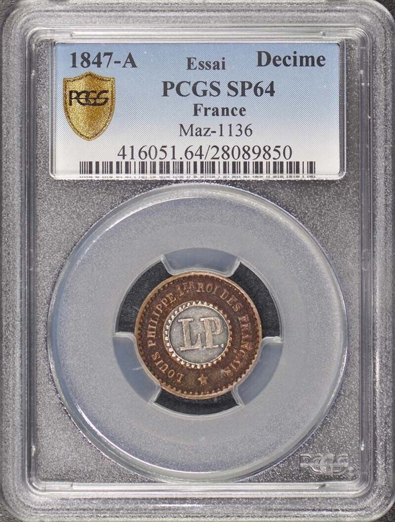 1847 A France Essai 1dec Maz 1136 Pcgs Sp64