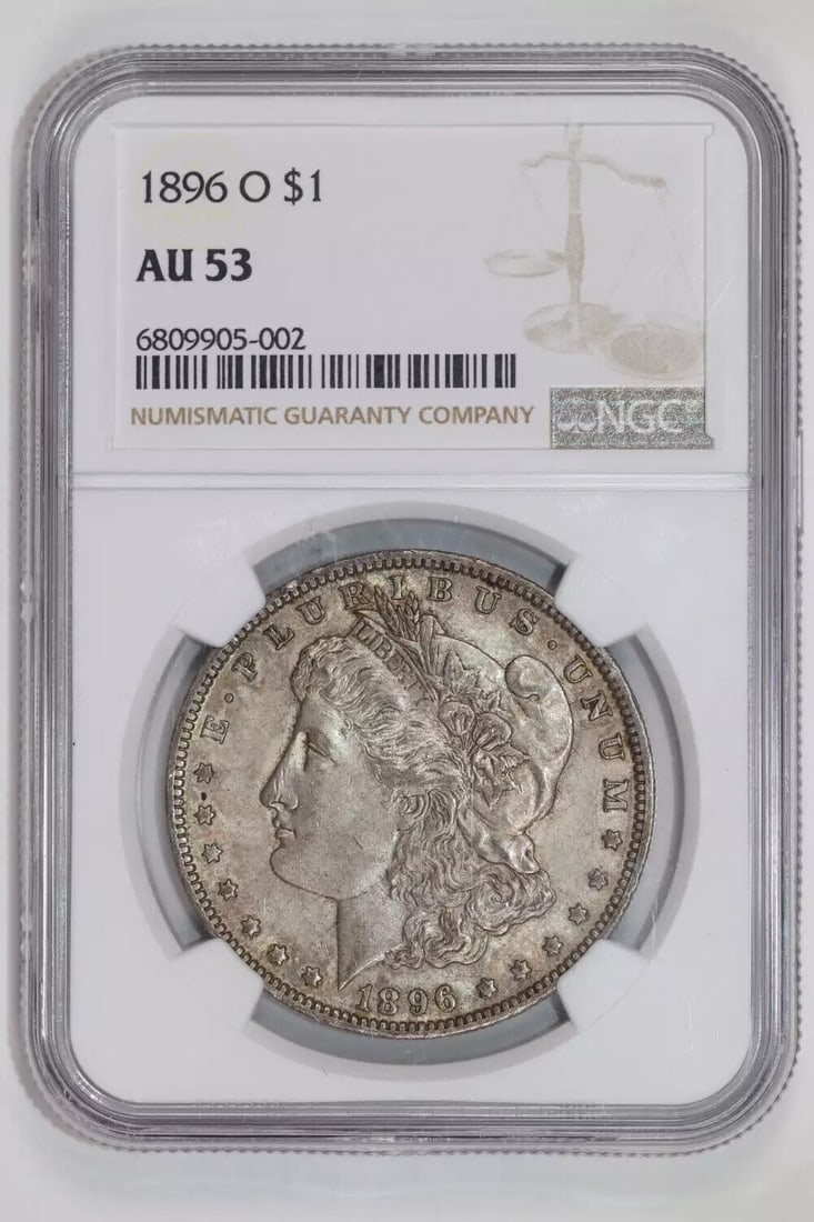 1896-O MORGAN DOLLAR NGC AU53 ORIGINAL PQ!: 1896-O MORGAN DOLLAR NGC AU53 ORIGINAL PQ! Certification: NGC Composition: Silver Grade: AU 53 Year: 1896 Circulated/Uncirculated: Circulated Mint Location: New Orleans Km Number: Unknown Certificatio