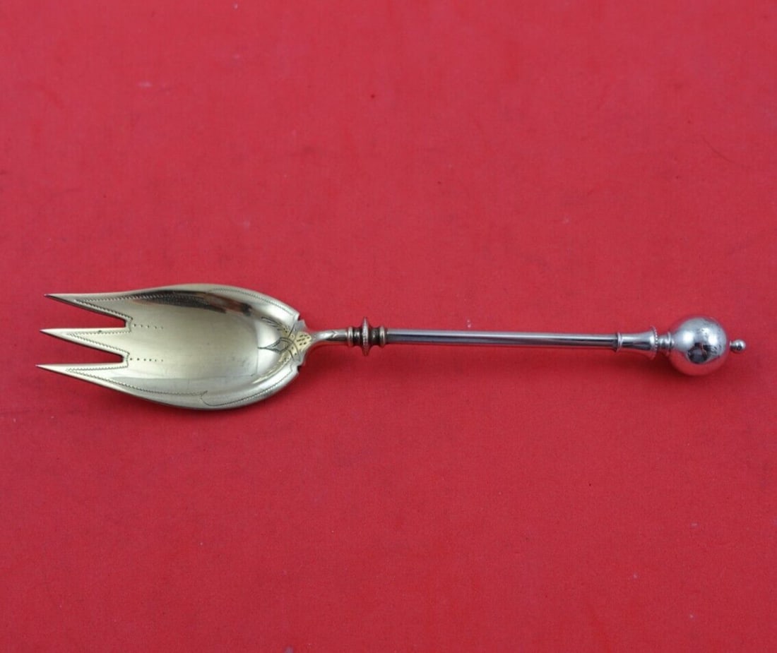 George Sharp Sterling Silver Ball End Ice Cream Fork 6in: George Sharp Sterling Silver Ball End Ice Cream Fork 6in This exquisite ice cream fork features the Ball End pattern by George Sharp, crafted from high-quality sterling silver (.925). The fork is gold