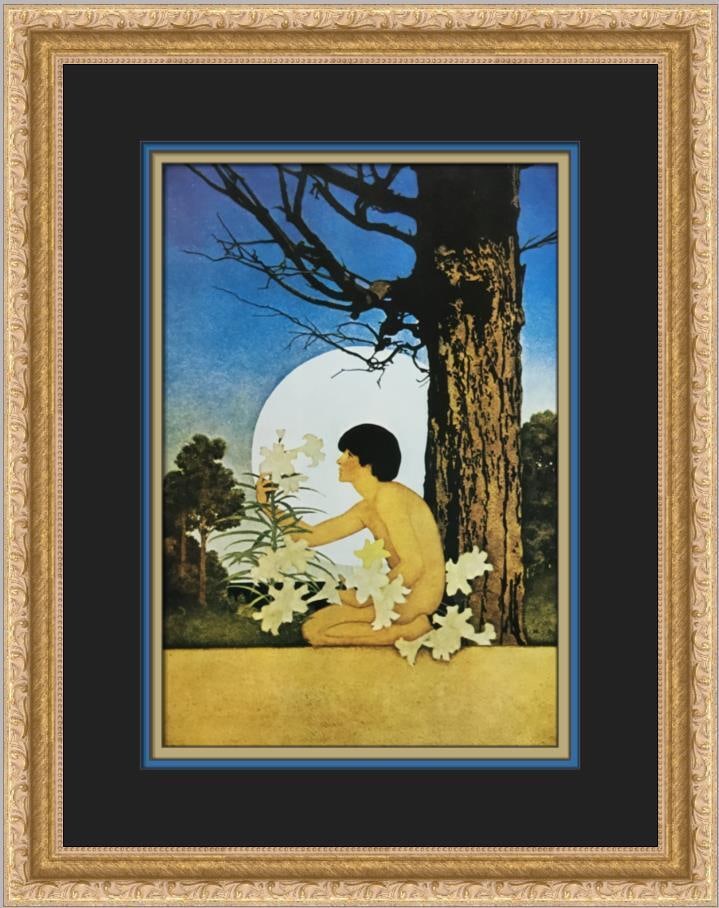 Maxfield Parrish Easter Print Custom Framed 14x18 in: Maxfield Parrish Easter Print Custom Framed 14x18 in This stunning custom framed print titled 'Easter' by Maxfield Parrish features a captivating Impressionist style depicting figures in a fantasy the