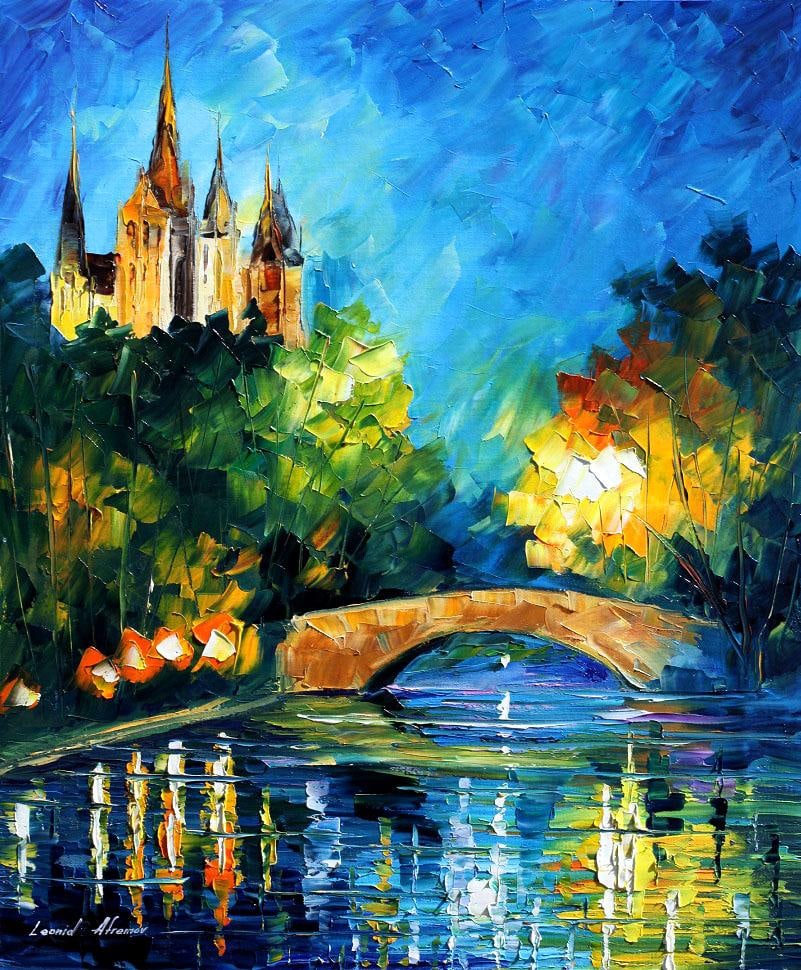 Old Bridge Over Time Limited Edition Giclee by Leonid Afremov: Old Bridge Over Time Limited Edition Giclee by Leonid Afremov Old Bridge Over Time is a limited edition giclee hand-painted by Leonid Afremov. This is the first giclee of a small edition of 25 paintin