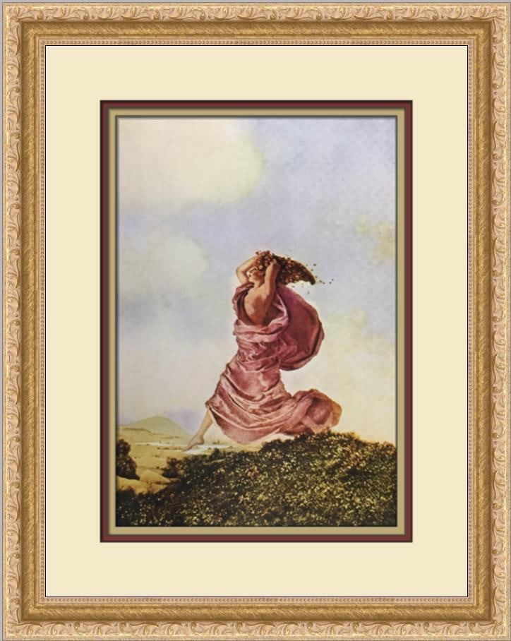 Maxfield Parrish Spring Custom Framed Print 14x18 Offset Lithograph: Maxfield Parrish Spring Custom Framed Print 14x18 Offset Lithograph This custom framed print titled 'Spring' by Maxfield Parrish features an impressionistic art style. The print, created using offset