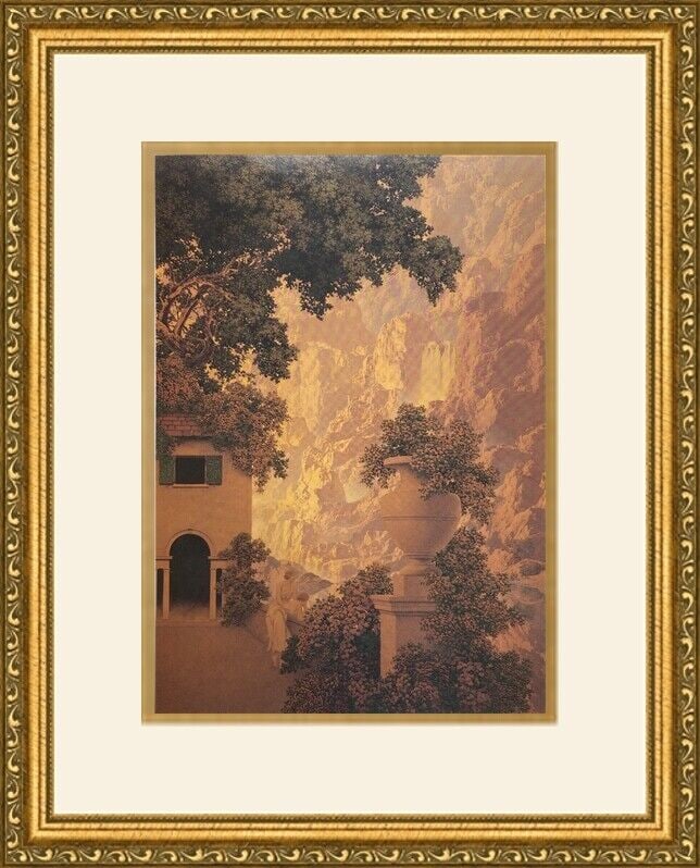 Maxfield Parrish Sunrise Framed Lithograph Print 16x18 Art Fantasy Nature: Maxfield Parrish Sunrise Framed Lithograph Print 16x18 Art Fantasy Nature Maxfield Parrish's 'Sunrise' is a beautifully custom framed print featuring a stunning landscape in a portrait orientation. Th