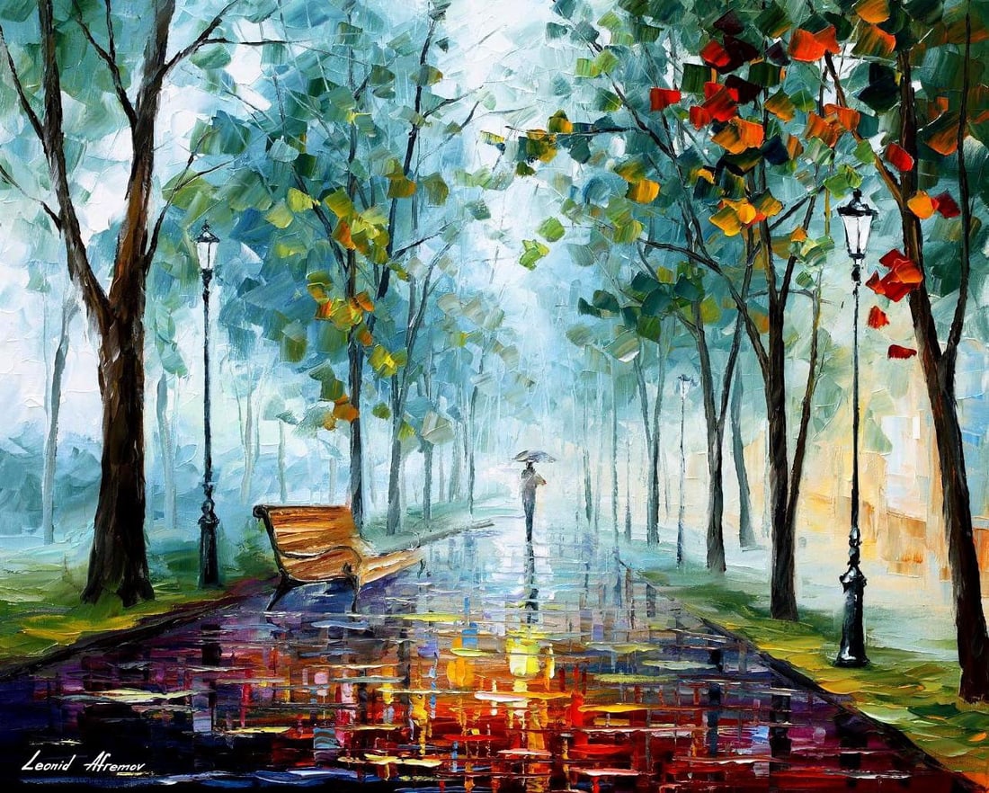 Rainy Afternoon Limited Edition Art by Leonid Afremov: Rainy Afternoon Limited Edition Art by Leonid Afremov "Rainy Afternoon" is a limited edition giclee artwork hand-painted by artist Leonid Afremov. This piece is the first of a small edition of 25, wit