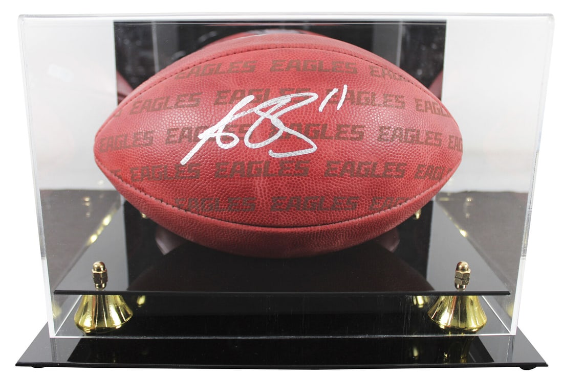 A.J. Brown Signed Philadelphia Eagles Football with Case: A.J. Brown Signed Philadelphia Eagles Football with Case This is an original A.J. Brown signed football from the Philadelphia Eagles, featuring 'The Duke' design. The autograph has been authenticated 