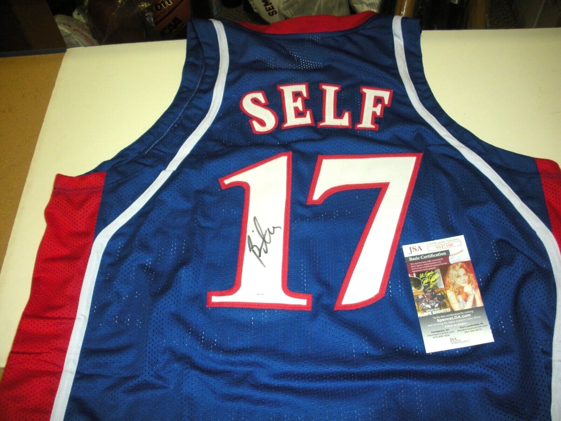 Bill Self Kansas Jayhawks HOF 2017 Signed Jersey: Bill Self Kansas Jayhawks HOF 2017 Signed Jersey This original Bill Self signed jersey commemorates his induction into the Hall of Fame in 2017. A must-have for Kansas Jayhawks fans and basketball col