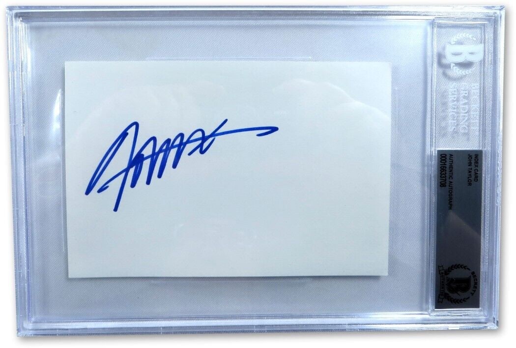 John Taylor Signed Autographed Index Card Duran Duran: John Taylor Signed Autographed Index Card Duran Duran This is an original autographed index card of John Taylor from Duran Duran, authenticated by Beckett Authentication Services (BAS). Perfect for mu