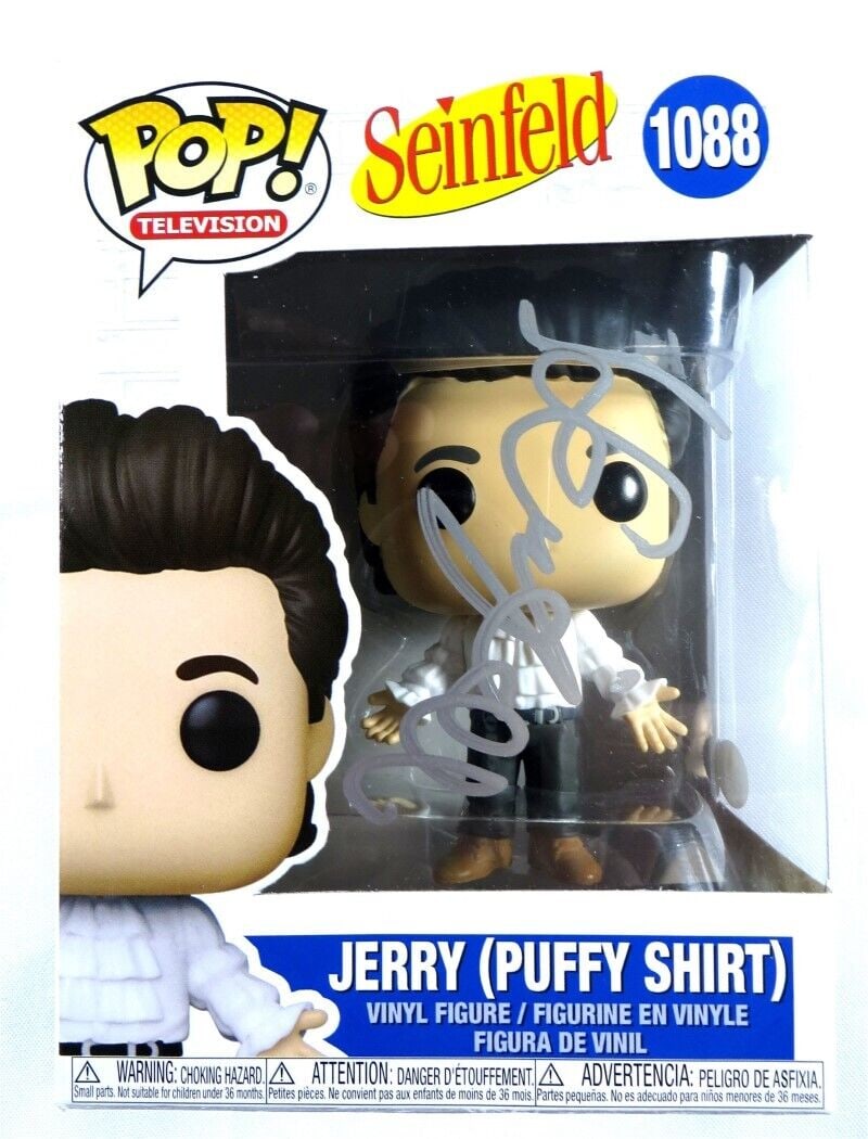 Jerry Seinfeld Autographed Funko POP! Puffy Shirt Figurine JSA: Jerry Seinfeld Autographed Funko POP! Puffy Shirt Figurine JSA This original Funko POP! figurine features Jerry Seinfeld in his iconic Puffy Shirt. It is hand-signed by Jerry Seinfeld and comes with J