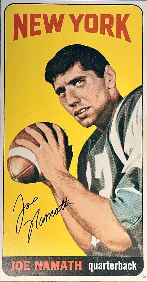 Joe Namath Limited Edition Signed Rookie Card Canvas: Joe Namath Limited Edition Signed Rookie Card Canvas This limited edition signed canvas features Joe Namath, the legendary quarterback of the New York Jets. An original lithograph poster and print, th