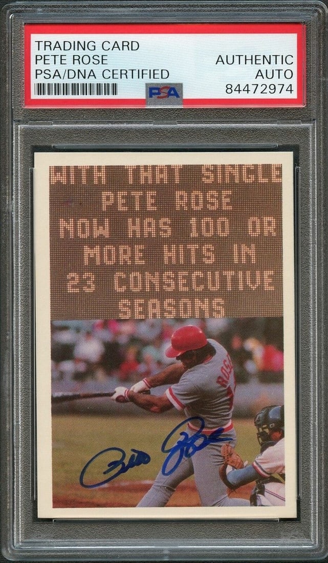 1985 Topps Pete Rose Signed Card: 1985 Topps Pete Rose Signed Card This collectible features the iconic 1985 Topps Renata Galasso #120 card of Pete Rose, a must-have for sports card enthusiasts. Perfect for collectors looking to enhan