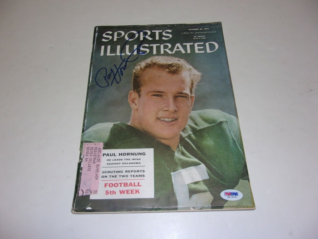 Paul Hornung Green Bay Packers HOF Sports Illustrated Magazine PSA/DNA Signed: Paul Hornung Green Bay Packers HOF Sports Illustrated Magazine PSA/DNA Signed This original Sports Illustrated magazine features Paul Hornung, a Hall of Fame player for the Green Bay Packers. It is ce