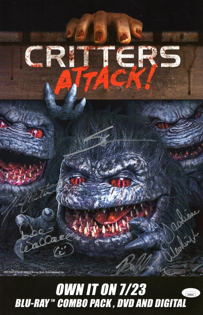 Critters Attack! Cast Signed Poster 11X17 JSA Authenticated: Critters Attack! Cast Signed Poster 11X17 JSA Authenticated This original 11X17 poster for the movie 'Critters Attack!' is signed by cast members Steve Blum, Keith Arbuthnot, and Dee Wallace. Authenti