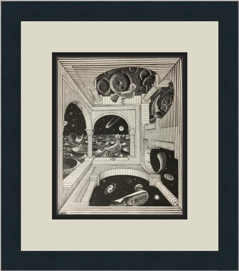 M.C. Escher Other World Custom Framed Print 13x14 inches: M.C. Escher Other World Custom Framed Print 13x14 inches This custom framed print titled 'Other World' by M.C. Escher features a medium size of 13 inches in width and 14 inches in height. Produced in