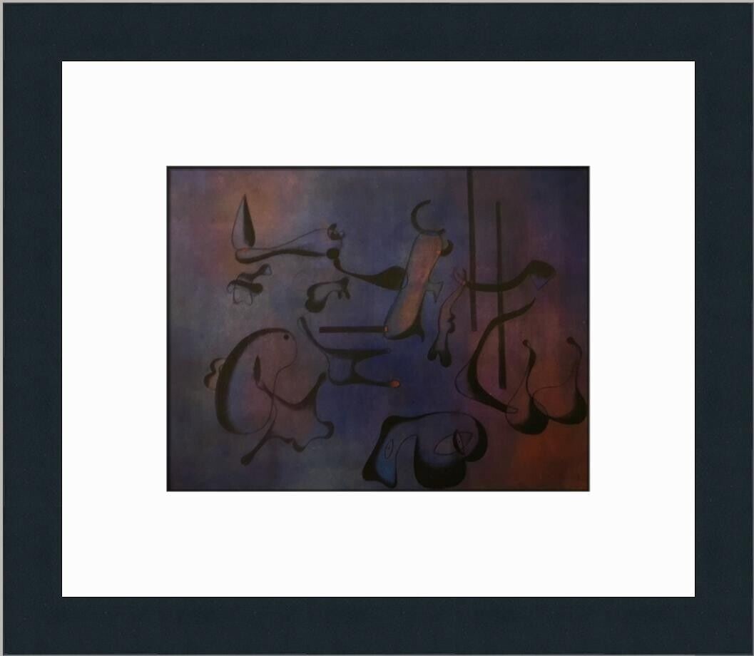 Joan Miro Peinture Custom Framed Abstract Expressionism Print 14in x 12in: Joan Miro Peinture Custom Framed Abstract Expressionism Print 14in x 12in This custom framed print features the artwork 'Peinture' by Joan Miro, created in 1973. The piece is matted and framed in a fl