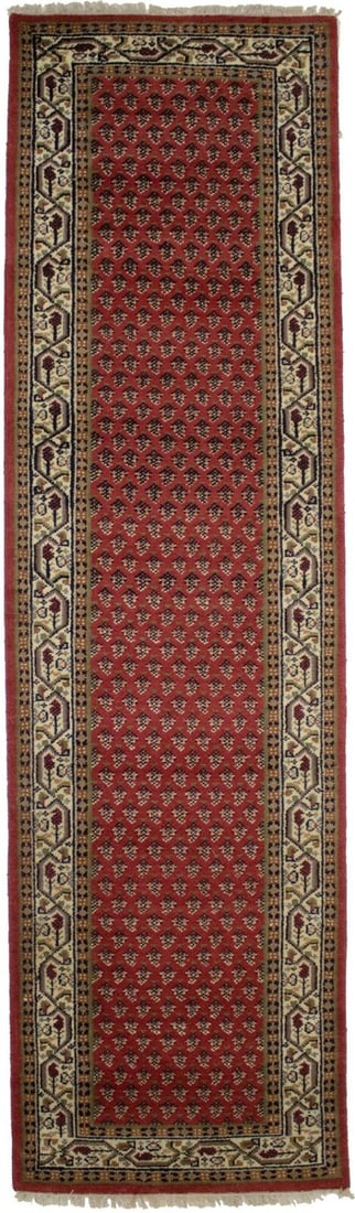 Handmade Floral Oriental Runner Rug 3ft x 10ft Wool Red Cream Black: Handmade Floral Oriental Runner Rug 3ft x 10ft Wool Red Cream Black This handmade Oriental runner rug features an allover floral design, perfect for hallways or kitchens. Crafted from high-quality woo