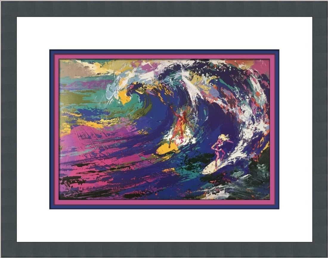 Leroy Neiman Hawaiian Surfers Custom Framed Print 1993 Multi-Color Expressionism: Leroy Neiman Hawaiian Surfers Custom Framed Print 1993 Multi-Color Expressionism This stunning custom framed print titled 'Hawaiian Surfers' by artist Leroy Neiman captures the vibrant spirit of surfi