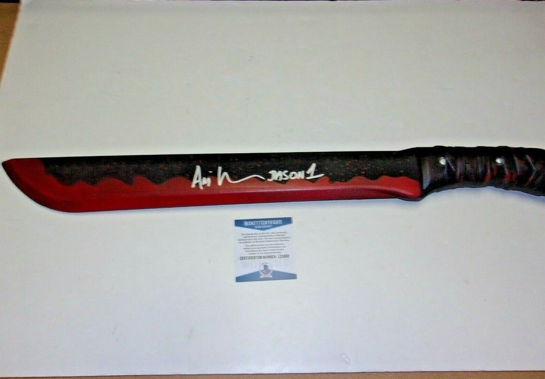 ARI LEHMAN Signed Full Size Machete Friday the 13th Beckett COA: ARI LEHMAN Signed Full Size Machete Friday the 13th Beckett COA This original full-size machete is signed by Ari Lehman, the first Jason from the iconic movie 'Friday the 13th'. It comes with a Becket
