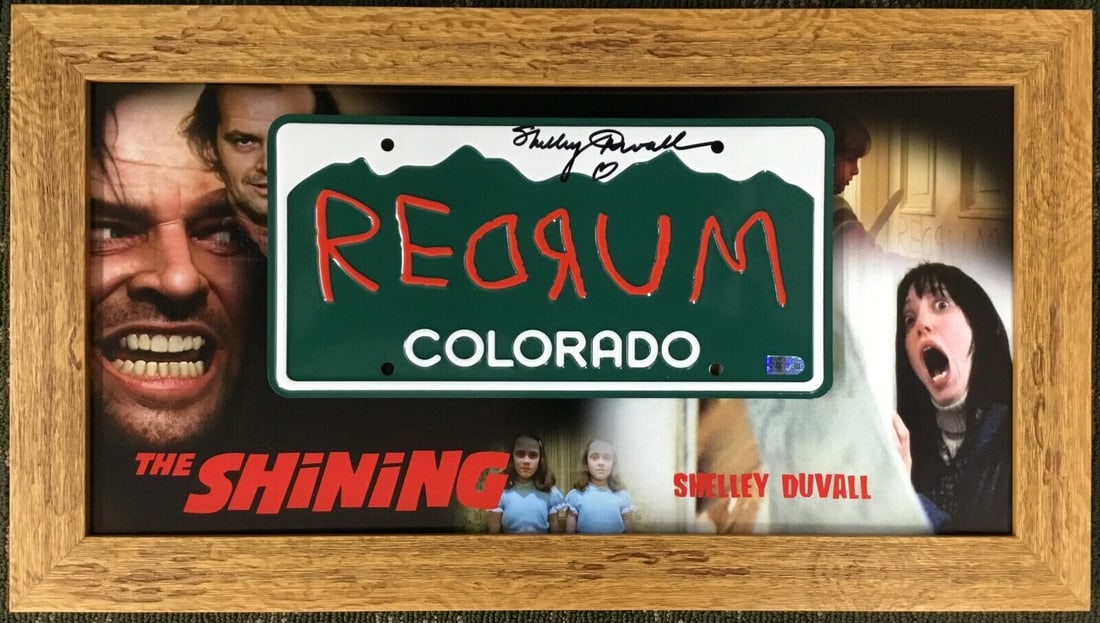 Shelley Duvall Signed The Shining License Plate Display: Shelley Duvall Signed The Shining License Plate Display This custom framed license plate display features the autograph of Shelley Duvall, famous for her role as Wendy in 'The Shining.' The item is or