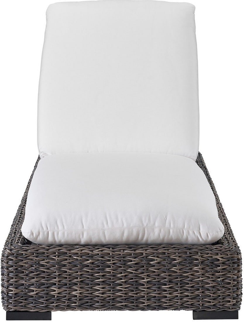 Coastal Living Montauk Chaise Lounge In White: Coastal Living Montauk Chaise Lounge In White Embrace ultimate relaxation with the breezy Montauk Chaise Lounge, a staple outdoor furnishing featuring plush Canvas Natural cushions cradled within a go