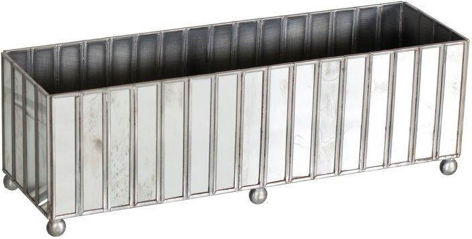 Facet Chrome Rectangular Antique Mirror Planter: Facet Chrome Rectangular Antique Mirror Planter Bring a touch of french provencial living to your indoor or outdoor garden room. This rectangular planter is finished with faceted antique mirrors and s