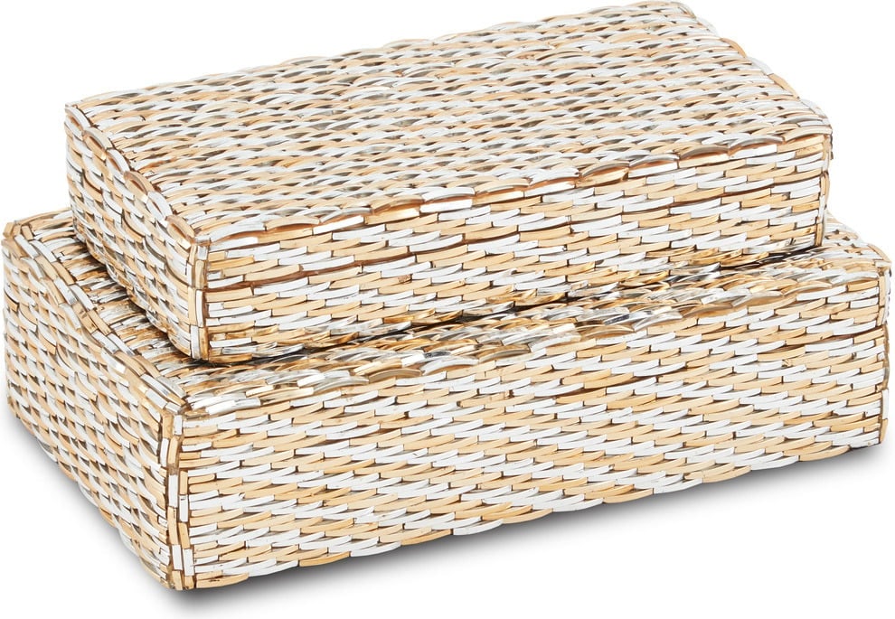 Glimmer Gold and Silver Box Set of 2: Glimmer Gold and Silver Box Set of 2 The Glimmer Gold & Silver Box Set Includes Two Decorative Boxes That Nest Inside Each Other. The Exteriors Of These Gold Boxes Are Textural, As They Are Made Of A