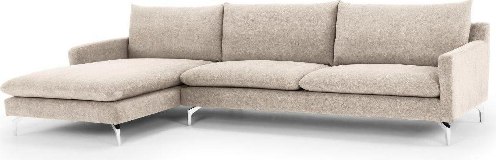 Metro Left Arm Facing Anderson Chaise Sectional In Polished Chrome Legs And Beige Upholstery: Metro Left Arm Facing Anderson Chaise Sectional In Polished Chrome Legs And Beige Upholstery The Anderson Sectional is pure contemporary elegance. Available in several colorways of easy-clean nanopart