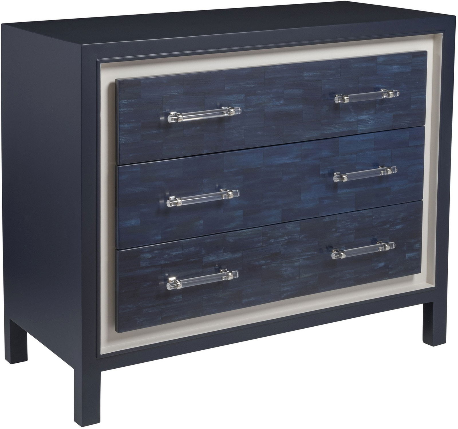 Signature Designs Invicta Hall Chest: Signature Designs Invicta Hall Chest Contemporary original design in select hardwood and maple veneers in a rich navy blue painted finish with low sheen. The three, self-closing, drawer faces are navy