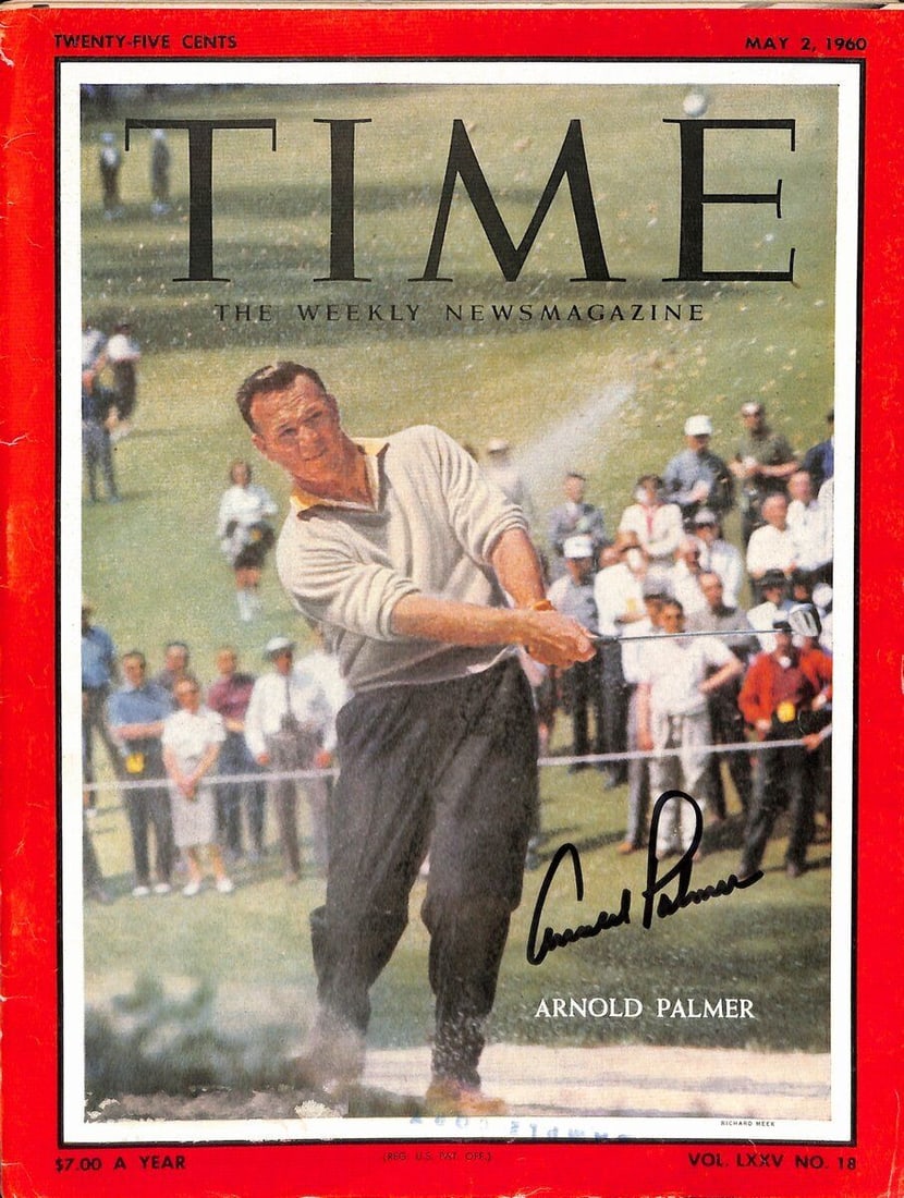 Arnold Palmer Autographed May 2 1960 Time Magazine JSA 182046: Arnold Palmer Autographed May 2 1960 Time Magazine JSA 182046 This is an original May 2, 1960 issue of Time Magazine featuring Arnold Palmer, signed by the legendary golfer himself. Perfect for golf e