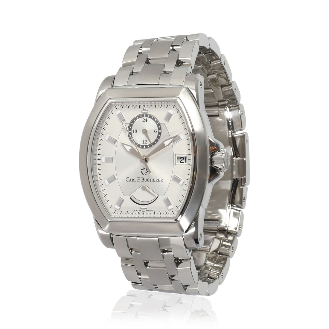 Carl F. Bucherer Patravi T-24 Mens Watch Stainless Steel Automatic 36mm Silver Dial: Carl F. Bucherer Patravi T-24 Mens Watch Stainless Steel Automatic 36mm Silver Dial The Carl F. Bucherer Patravi T-24 is a luxury wrist watch designed for men, featuring a stainless steel case and ban