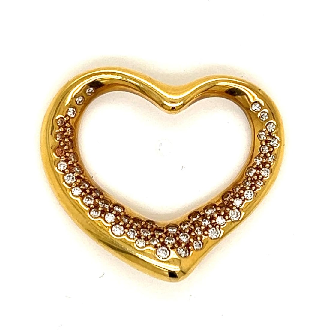 TIFFANY & CO. Elsa Perretti 18K Yellow Gold Diamond Heart Pendant: TIFFANY & CO. Elsa Perretti 18K Yellow Gold Diamond Heart Pendant This exquisite TIFFANY & CO. Elsa Perretti heart pendant is crafted in 18K yellow gold and features 60 diamonds totaling approximately