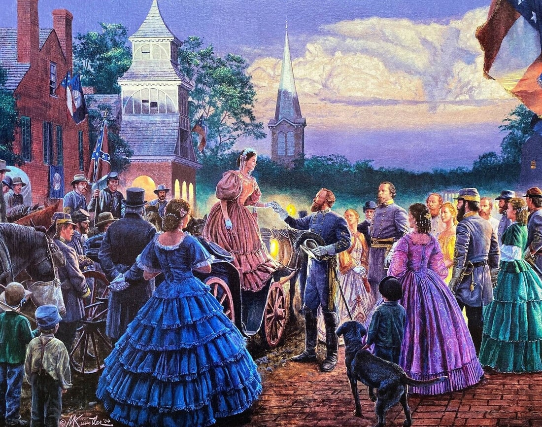 Mort Kunstler Civil War Print Before The Ball Custom Framed: Mort Kunstler Civil War Print Before The Ball Custom Framed This Mort Kunstler print titled "Before The Ball" is a medium-sized, landscape artwork created in 2000. It features historical subjects depi