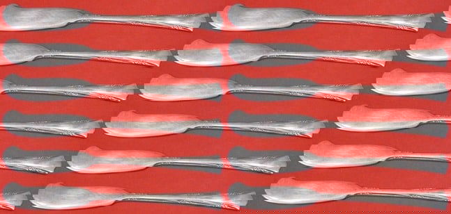 Greenbrier by Gorham Sterling Silver Butter Spreader 12pc Set 5.75in: Greenbrier by Gorham Sterling Silver Butter Spreader 12pc Set 5.75in This 12-piece set of Greenbrier by Gorham butter spreaders features elegant flat handles crafted from sterling silver. Each spreade
