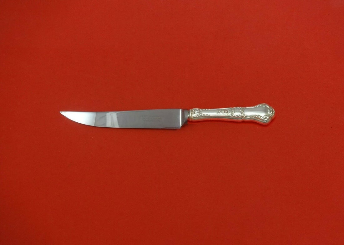 Gorham Baronial Old Sterling Silver Steak Knife 8.5in: Gorham Baronial Old Sterling Silver Steak Knife 8.5in Gorham Baronial Old sterling silver steak knife with a hollow handle and stainless implement, measuring 8.5 inches. This custom-made knife is not