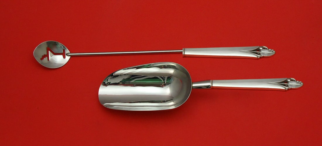 Frank Smith Woodlily Sterling Silver Bar Set 2pc: Frank Smith Woodlily Sterling Silver Bar Set 2pc This exquisite 2-piece bar set, custom made by Frank Smith, features the Woodlily design in sterling silver. The set includes a martini spoon and cockt
