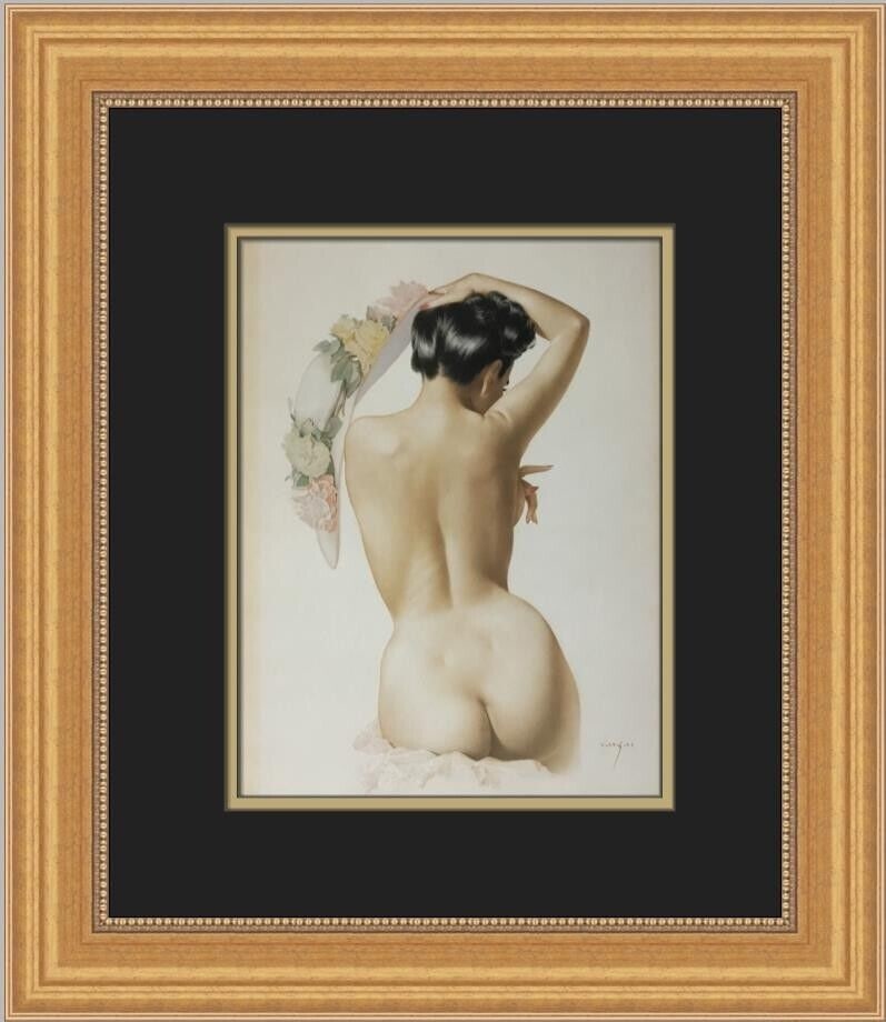 Alberto Vargas Summer Time Custom Framed Lithograph Print 18x16: Alberto Vargas Summer Time Custom Framed Lithograph Print 18x16 This unique custom framed print titled 'Summer Time' by Alberto Vargas showcases a nude female model in a portrait orientation. Created