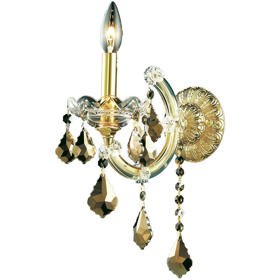 Elegant Lighting Maria Theresa Wall Sconce in Golden Teak Crystal: Elegant Lighting Maria Theresa Wall Sconce in Golden Teak Crystal Illuminate your space with this elegant Maria Theresa wall sconce featuring a stunning golden teak finish and crystal accents. The fix