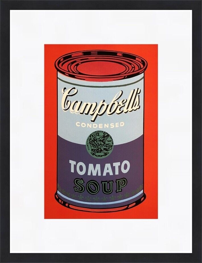 Andy Warhol Campbells Soup Can Tomato Print Framed 1965 Pop Art: Andy Warhol Campbells Soup Can Tomato Print Framed 1965 Pop Art This custom framed print features Andy Warhol's iconic "Campbells Soup Can Tomato" artwork produced in 1965. The print measures 8 x 11 i