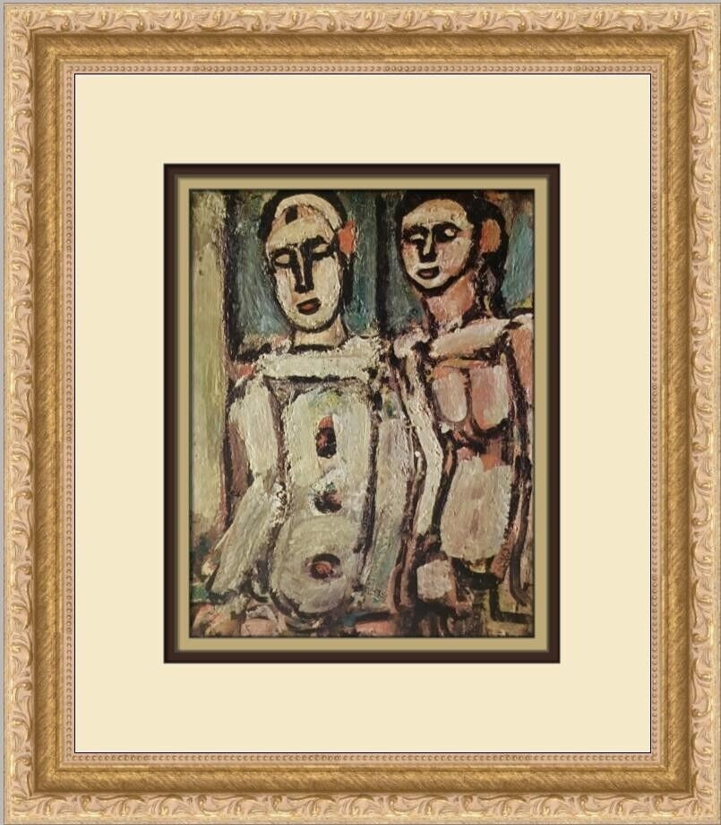 Georges Rouault Pierrot and Pierrette Framed Print 12x14 in Abstract Expressionism: Georges Rouault Pierrot and Pierrette Framed Print 12x14 in Abstract Expressionism This custom framed print titled 'Pierrot and Pierrette' by Georges Rouault features a medium size of 12 inches by 14