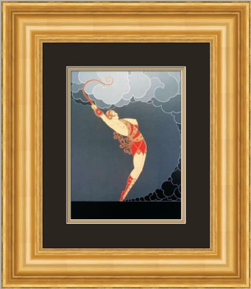 Erte The Dancer Art Deco Framed Print 18x21 in: Erte The Dancer Art Deco Framed Print 18x21 in This custom gallery framed print features 'The Dancer' by Erte, created using offset lithography. The medium-sized artwork is framed in a 3-inch gold lea