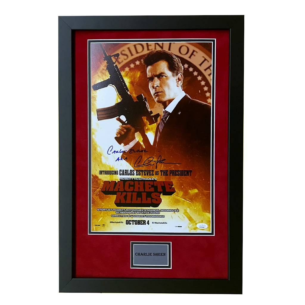 Charlie Sheen Hand Signed Framed Machete Kills Movie Poster 11x17: Charlie Sheen Hand Signed Framed Machete Kills Movie Poster 11x17 This is an original hand-signed and professionally framed 11x17 movie poster of Charlie Sheen from Machete Kills. The autograph is aut