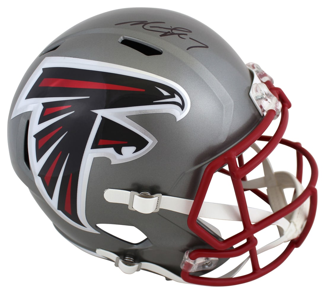Michael Vick Signed Atlanta Falcons Full Size Speed Helmet JSA Certified: Michael Vick Signed Atlanta Falcons Full Size Speed Helmet JSA Certified This is an original full-size speed replica helmet signed by NFL star Michael Vick, who played for the Atlanta Falcons. The hel