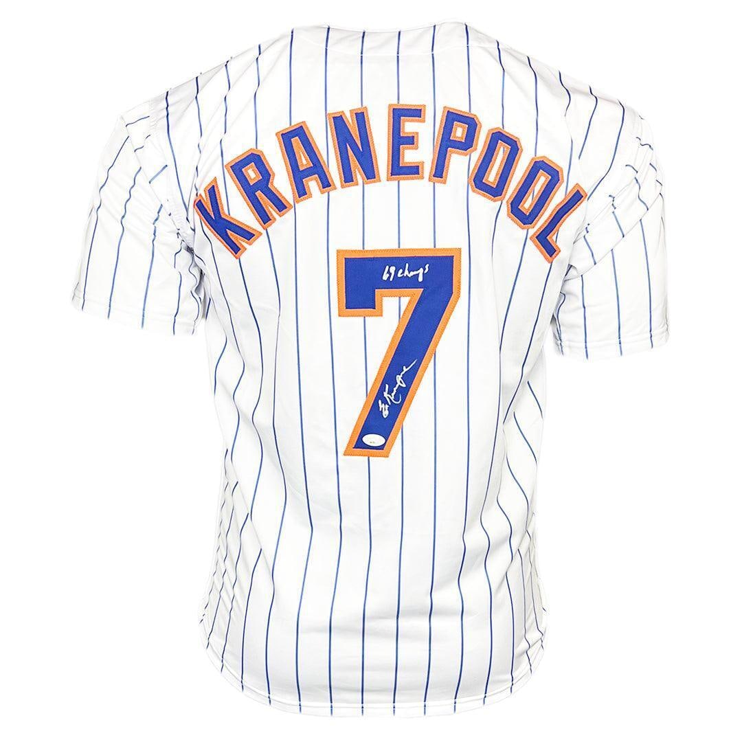 Ed Kranepool Signed New York Pinstripe Baseball Jersey with 69 Champs Inscription: Ed Kranepool Signed New York Pinstripe Baseball Jersey with 69 Champs Inscription This New York pinstripe baseball jersey, size XL, is a professional style custom replica autographed by Ed Kranepool, 