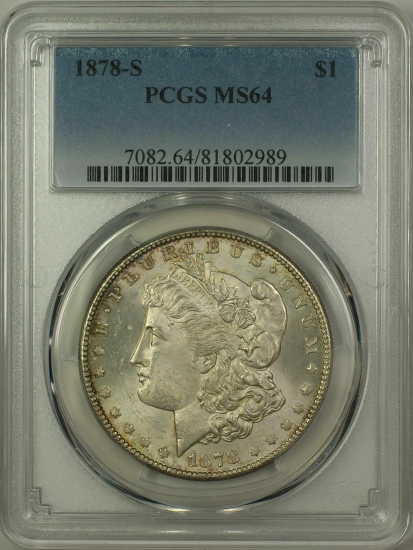 1878-S Morgan Silver Dollar Coin PCGS MS64 Uncirculated Silver: 1878-S Morgan Silver Dollar Coin PCGS MS64 Uncirculated Silver This 1878-S Morgan Silver Dollar $1 Coin is graded MS 64 by PCGS, indicating it is uncirculated. Minted in San Francisco, this coin is co